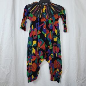 Nini Bambini Vintage Girls Multicolor Floral Ruffle Collar 80s 90s Jumpsuit Sz 6